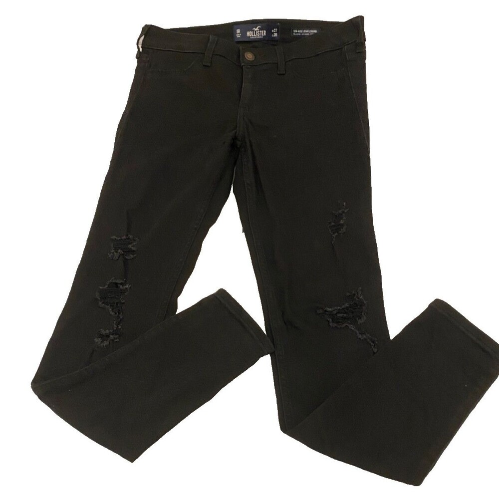 Hollister Jeans~Girls 5R 27/28~Black~Skinny Stretch~Distressed/Ripped~Low-Rise